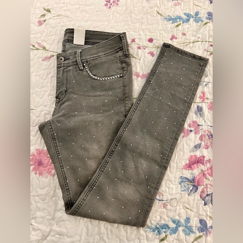 H&M Women's Silver Studded Charcoal Skinny Jeans